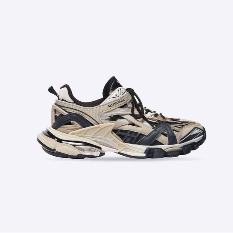 Balenciaga Women Track.2 Sneaker in Beige and Black Mesh and Nylon
