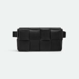 Bottega Veneta Women Belt Cassette Mini Intreccio Leather Belt Bag-Black