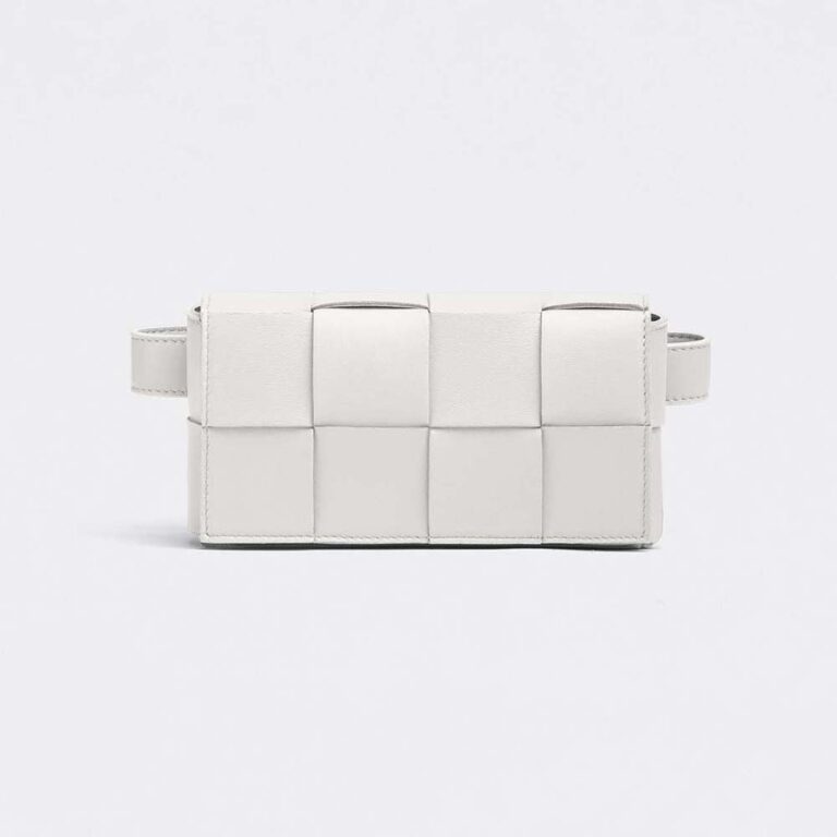 Bottega Veneta Women Belt Cassette Mini Intreccio Leather Belt Bag-White
