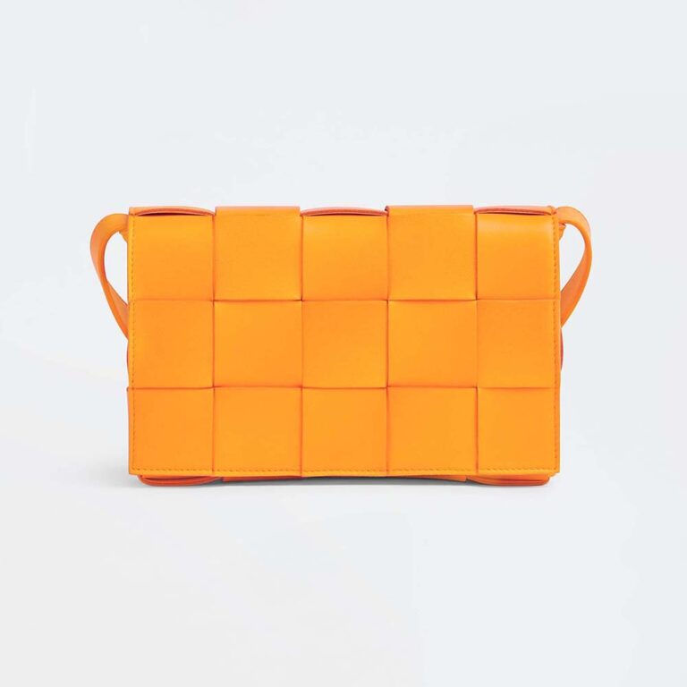 Bottega Veneta Women Cassette Intreccio Leather Cross-Body Bag-Orange