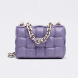 Bottega Veneta Women Chain Cassette Padded Intrecciato Leather Crossbody Bag-Purple