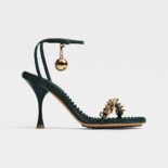 Bottega Veneta Women Dot Dark Green Leather Sandals in 9cm Heel Height