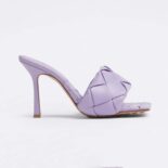 Bottega Veneta Women Lido Purple Intreccio Leather Mules in 9 cm Heel Height