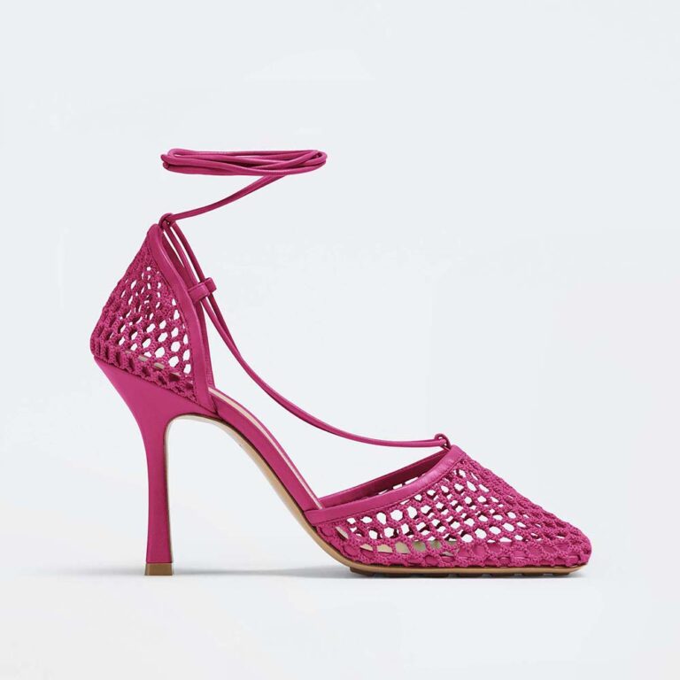 Bottega Veneta Women Stretch Mesh and Leather Sandals in 9cm Heel Height-Rose