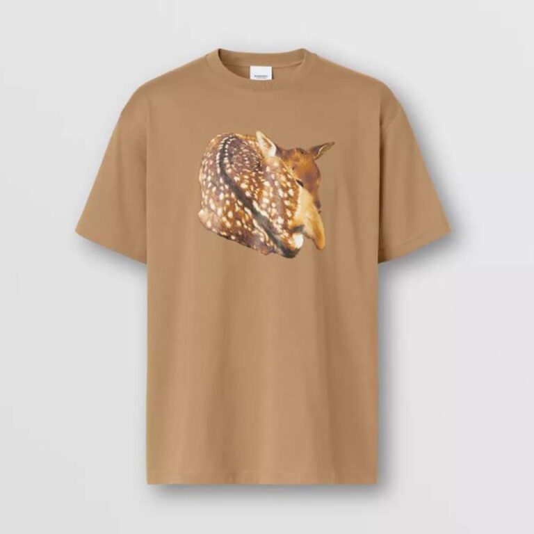 Burberry Men Deer Print Cotton Oversized T-shirt-Brown