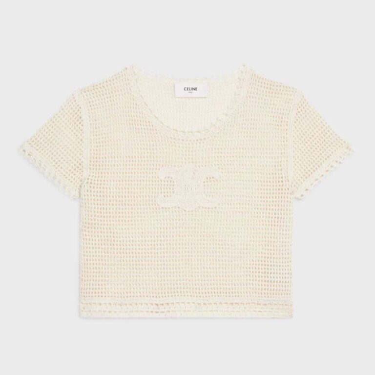 Celine Women Triomphe T-Shirt in Crocheted Cotton