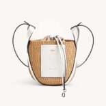 Chloe Women Small Basket in Fair-Trade Paper and Shiny Calfskin-White