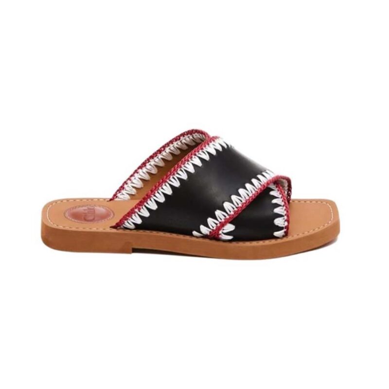 Chloe Women Woody Flat Slide-Black