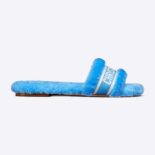 Dior Women Chez Moi Slide Bright Blue Embroidered Cotton and Shearling