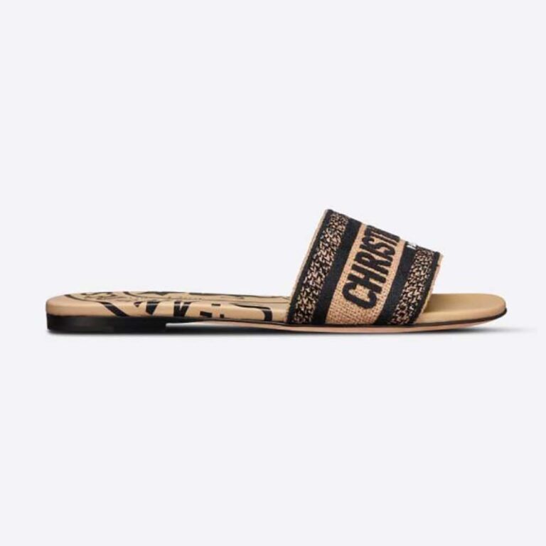 Dior Women Dway Slide Beige Jute Canvas Embroidered with Dior Union Motif