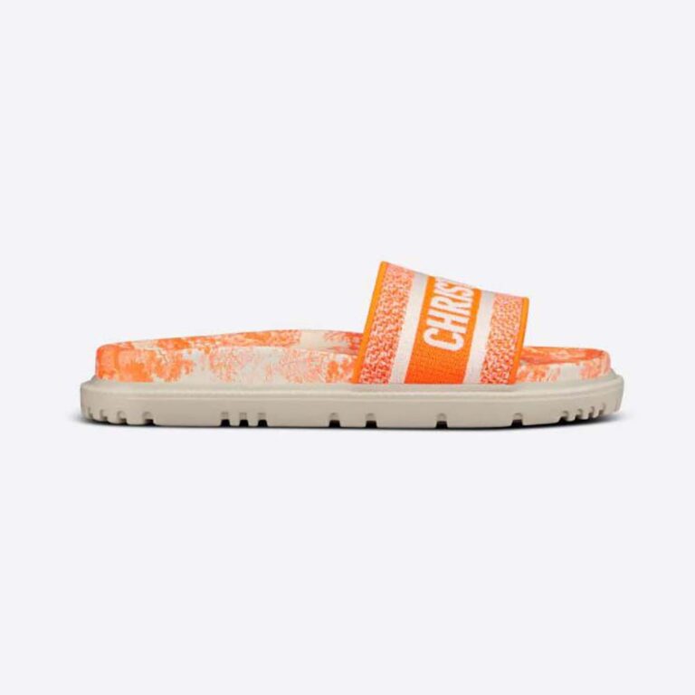 Dior Women Dway Slide Bright Toile de Jouy Embroidered Cotton-Orange