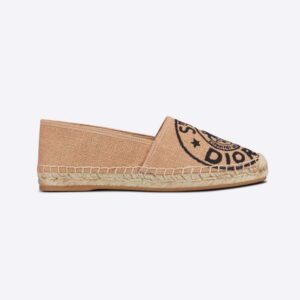 Dior Women Granville Espadrille Beige Jute Canvas Embroidered with Dior Union Motif