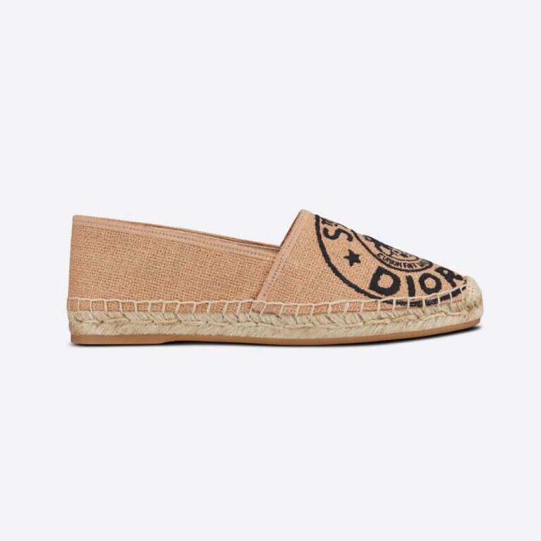 Dior Women Granville Espadrille Beige Jute Canvas Embroidered with Dior Union Motif