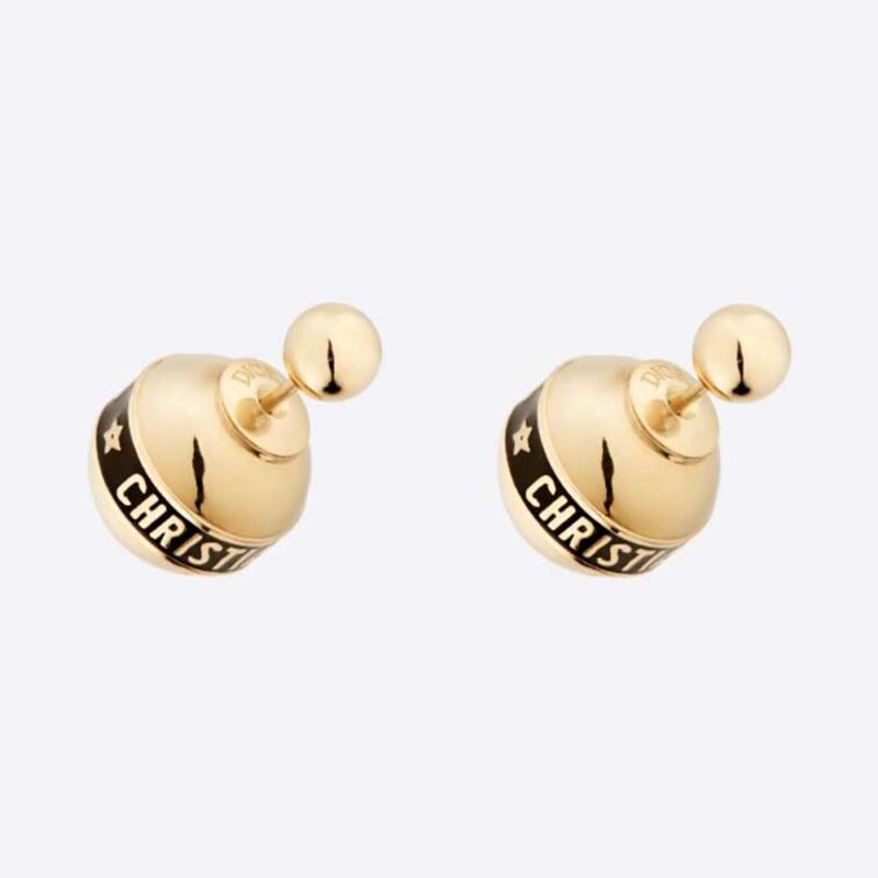 Dior Women Tribales Earrings Gold-Finish Metal and Black Lacquer
