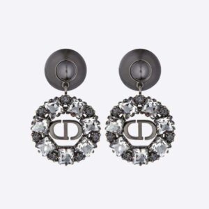 Dior Women Tribales Earrings Ruthenium-Finish Metal with Gray Resin Pearls and Black Crystals