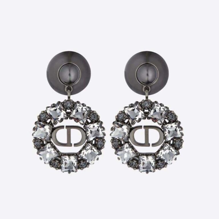 Dior Women Tribales Earrings Ruthenium-Finish Metal with Gray Resin Pearls and Black Crystals