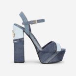 Dolce Gabbana D&G Women Patchwork Denim Platform Sandals-Navy