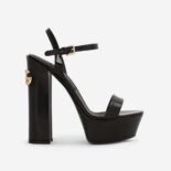 Dolce Gabbana D&G Women Polished Calfskin Platform Sandals-Black