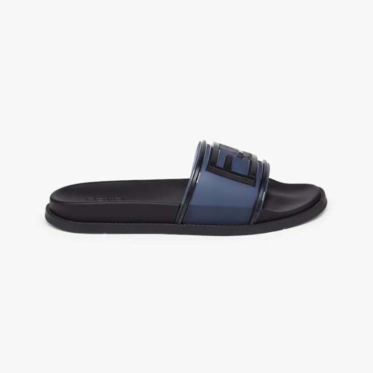 Fendi Men Baguette Slides Blue Rubber Slides