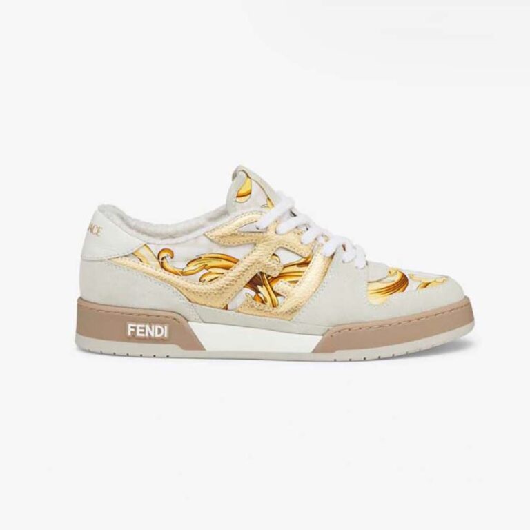 Fendi Unisex Match Fendace Beige Suede Low-Tops