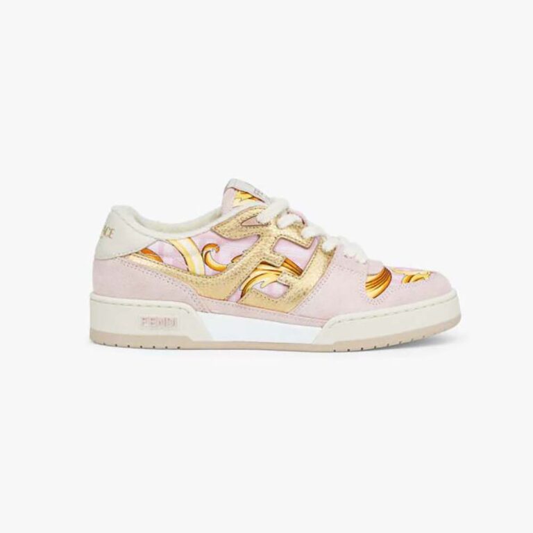 Fendi Unisex Match Fendace Printed Pink Ssatin Low-Tops