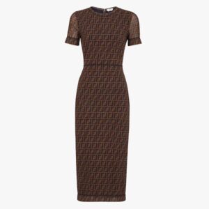 Fendi Women Brown Micro Mesh Dress with Pared-Down Silhouette