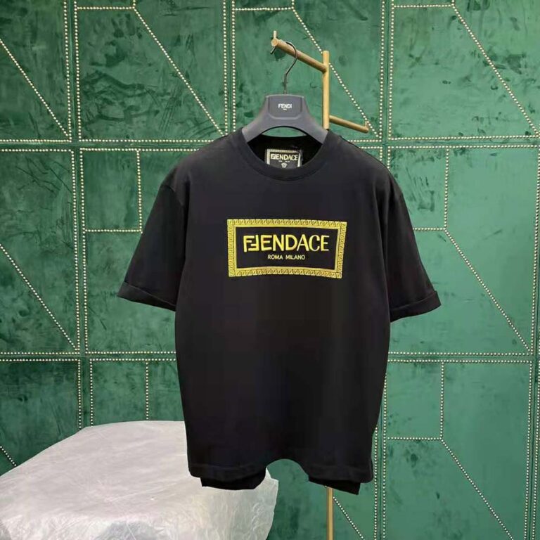 Fendi Men Fendace Logo Black Jersey T-shirt