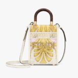 Fendi Women Mini Sunshine Shopper Fendace Printed White Leather Mini Bag