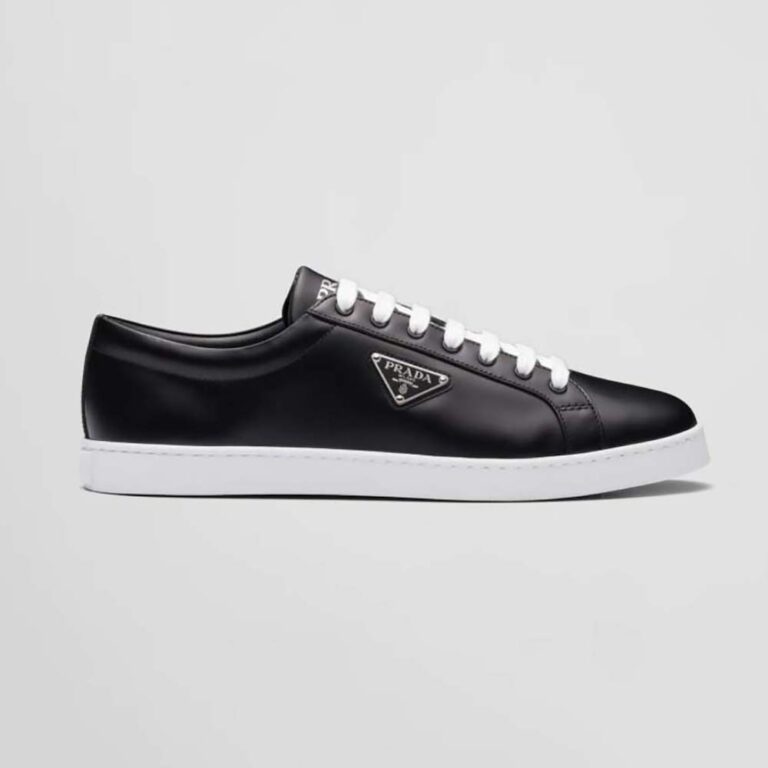 Prada Men Brushed Leather Sneakers-Black
