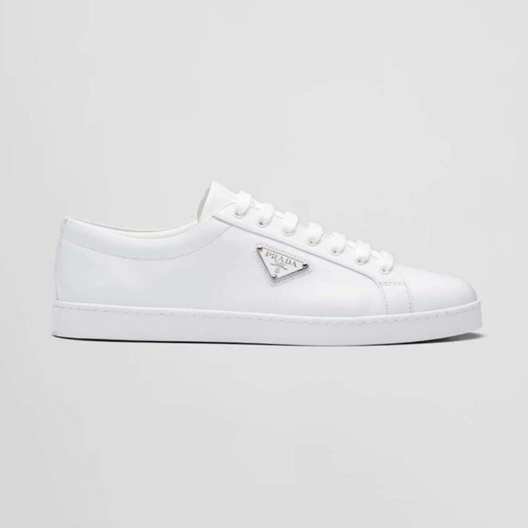 Prada Men Brushed Leather Sneakers-White