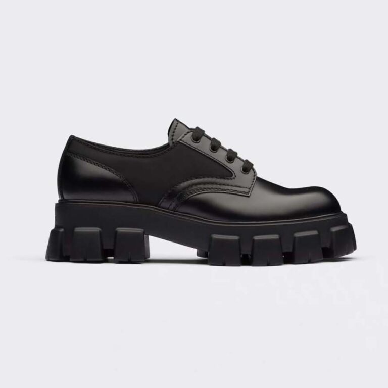 Prada Men Monolith Brushed Rois Leather and Nylon Lace-up Shoes