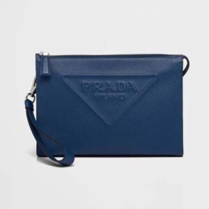 Prada Men Saffiano Leather Pouch-Navy