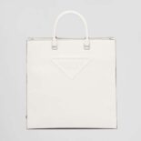 Prada Women Saffiano Leather Tote Bag with Sleek-White