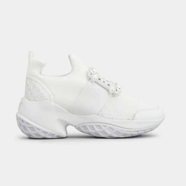 Roger Vivier Women Viv' Run Strass Buckle Sneakers in Technical Fabrics-White