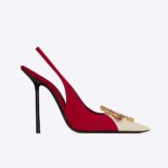 Saint Laurent YSL Women Volver Slingback Pumps in Crepe De Chine and Smooth Leather