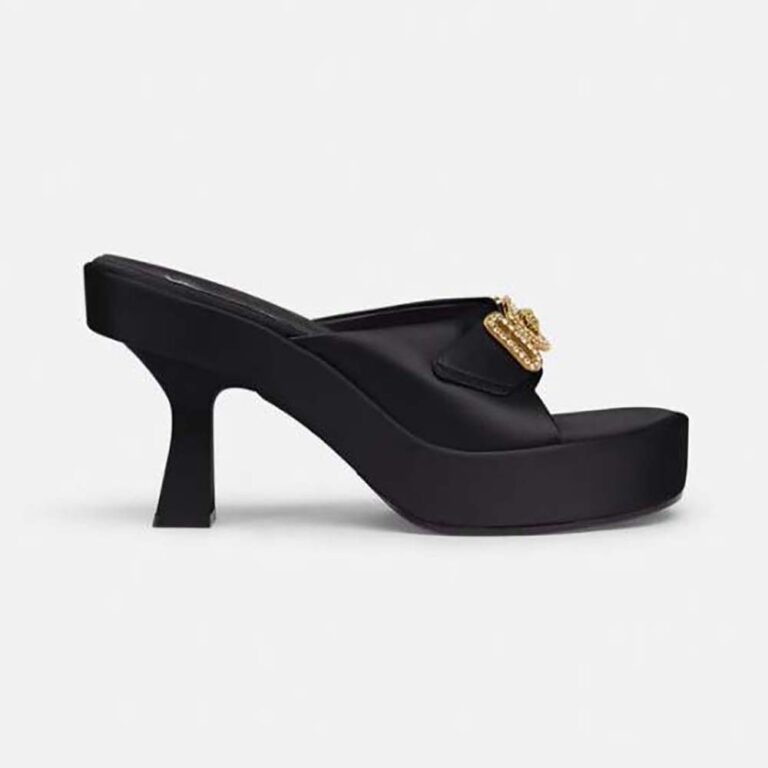 Versace Women Medusa Biggie Crystal Mules-Black
