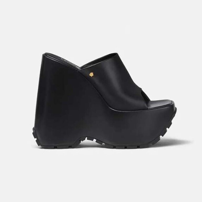 Versace Women Triplatform Leather Mules-Black