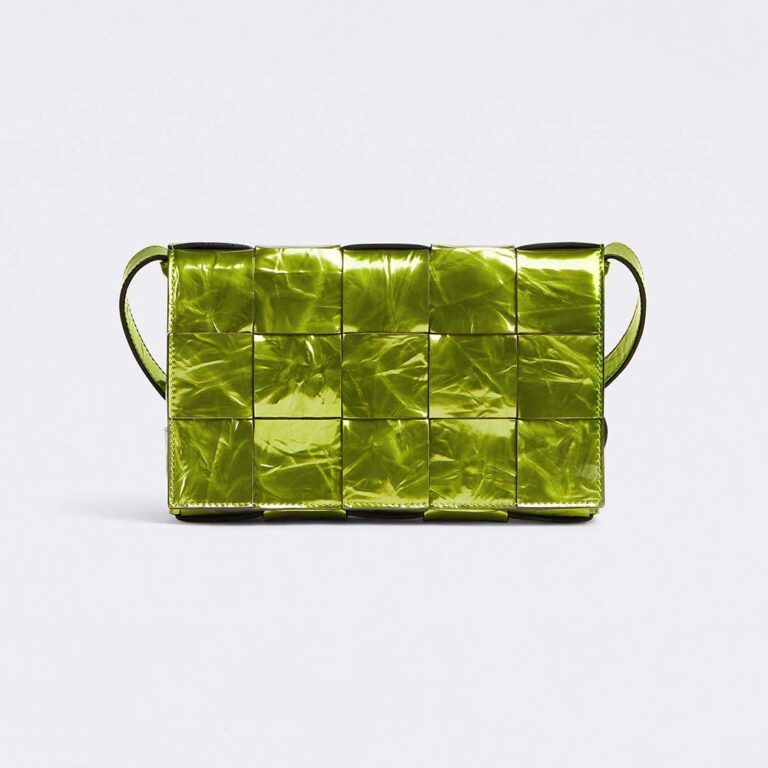 Bottega Veneta Women Cassette Intreccio Metalized Crinkle Leather Cross-Body Bag