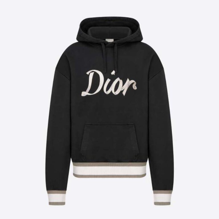 Dior Men Oversized Hooded Sweatshirt Black Organic Cotton Fleece