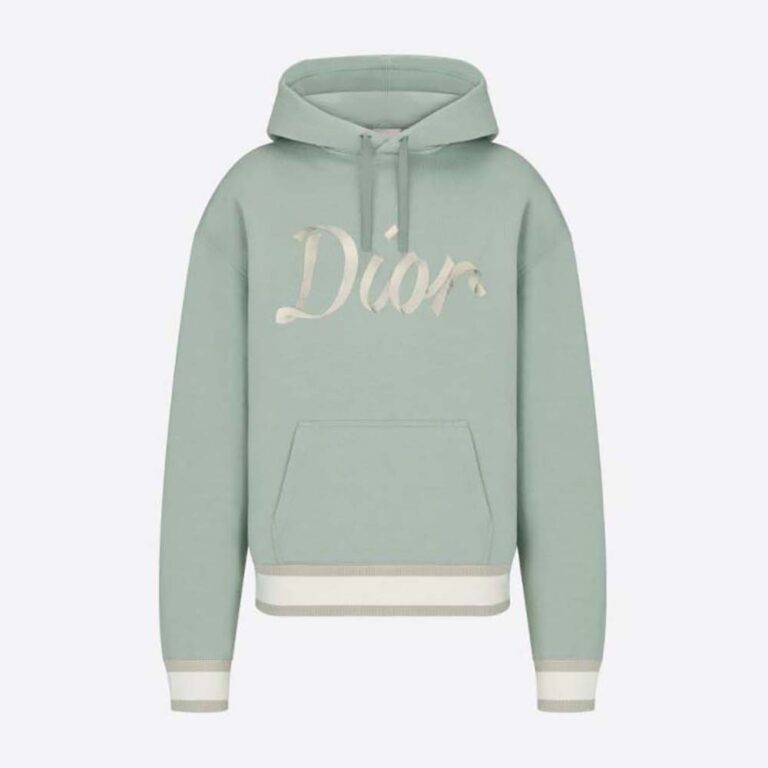 Dior Men Oversized Hooded Sweatshirt Light Green Organic Cotton Fleece