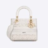 Dior Women Medium Lady D-lite Bag Natural Embroidery with Macramé Effect