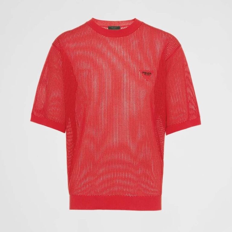 Prada Men Silk and Cotton Mesh Knit Sweater-Red
