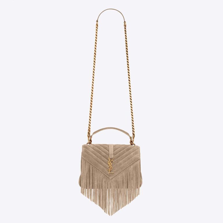 Saint Laurent YSL Women College Medium Chain Bag in Light Suede with Fringes