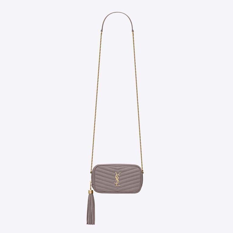 Saint Laurent YSL Women Lou Mini Bag in Grain De Poudre Embossed Leather-Gray