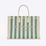 Saint Laurent YSL Women Rive Gauche Tote Bag in Striped Canvas and Smooth Leather
