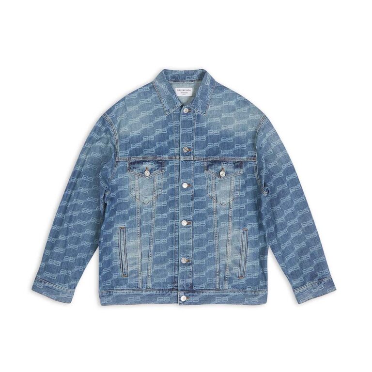 Balenciaga Women BB Monogram Large Fit Jacket in Blue Ring Denim