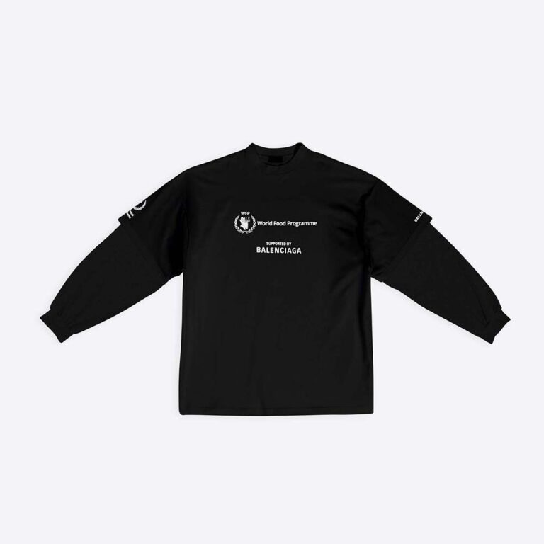 Balenciaga Women WFP Double Sleeves T-Shirt in Black and White Vintage Jersey