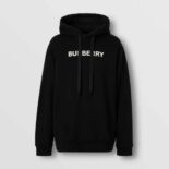 Burberry Women Logo Print Cotton Hoodie-Black