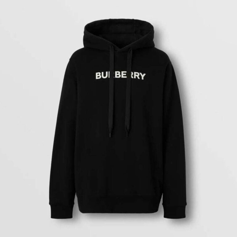 Burberry Women Logo Print Cotton Hoodie-Black