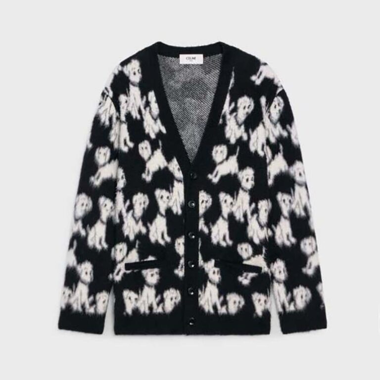 Celine Women Artist Jacquard Cardigan in Brushed Cotton-Black